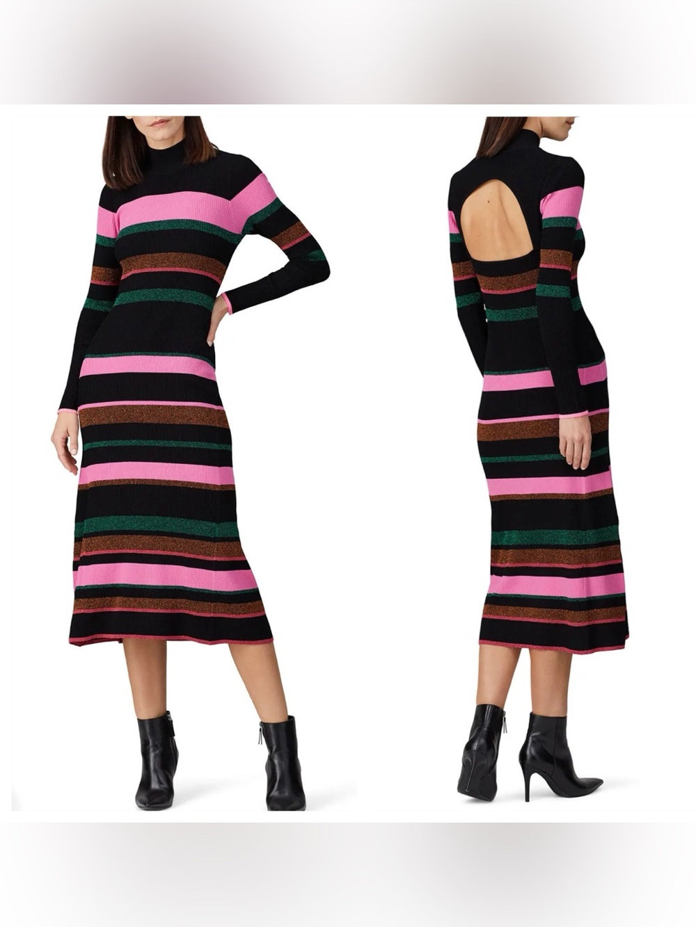 Tanya Taylor Velma Open Back metallic striped Knit midi Dress Sz M